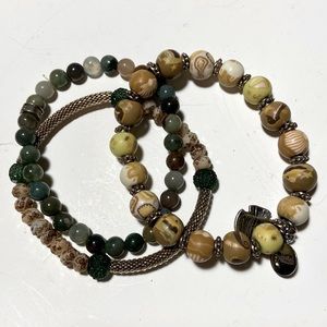 Set of 3 multi color/ gem stones / clay beads elastic bracelets